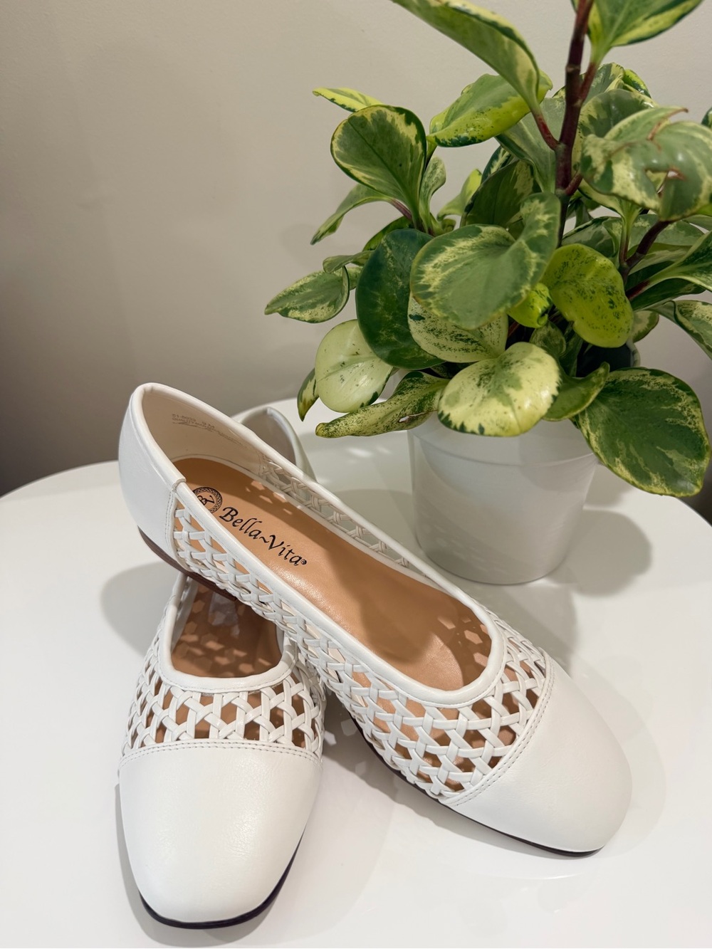 Bella Vita White Woven Leather Ballet Flats